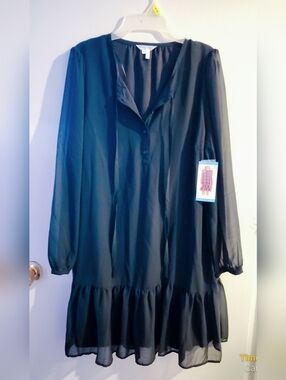 Black Sheer Long Sleeve Tiered Dress
